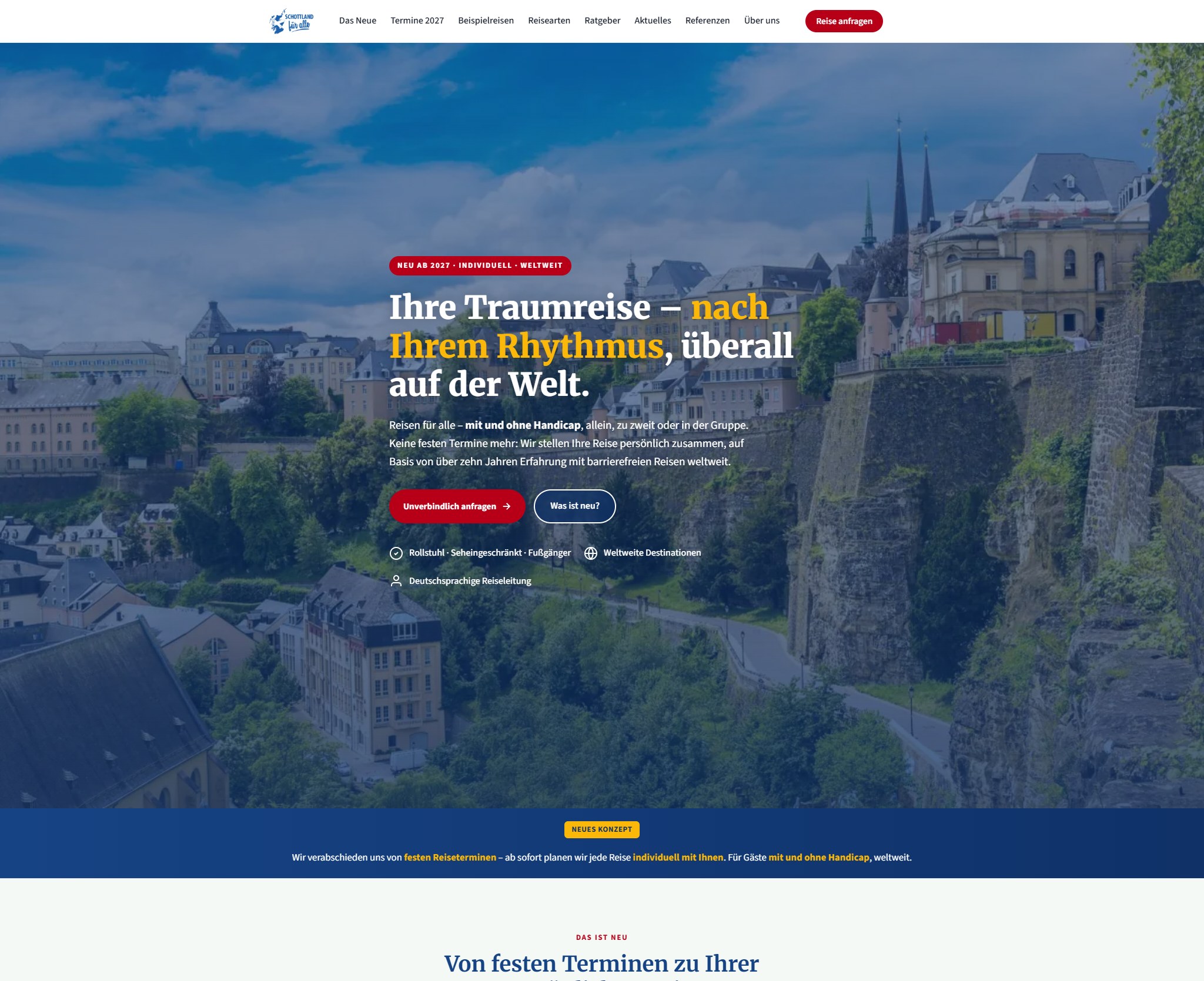 Startseite von Schottland für alle – barrierefreie, individuell geplante Reisen weltweit.